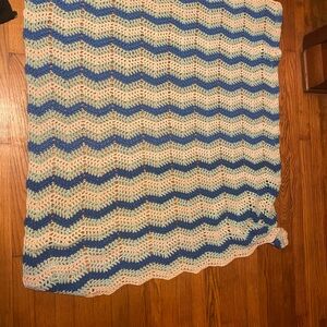 Blue and Cream Chevron Knit Throw Blanket
